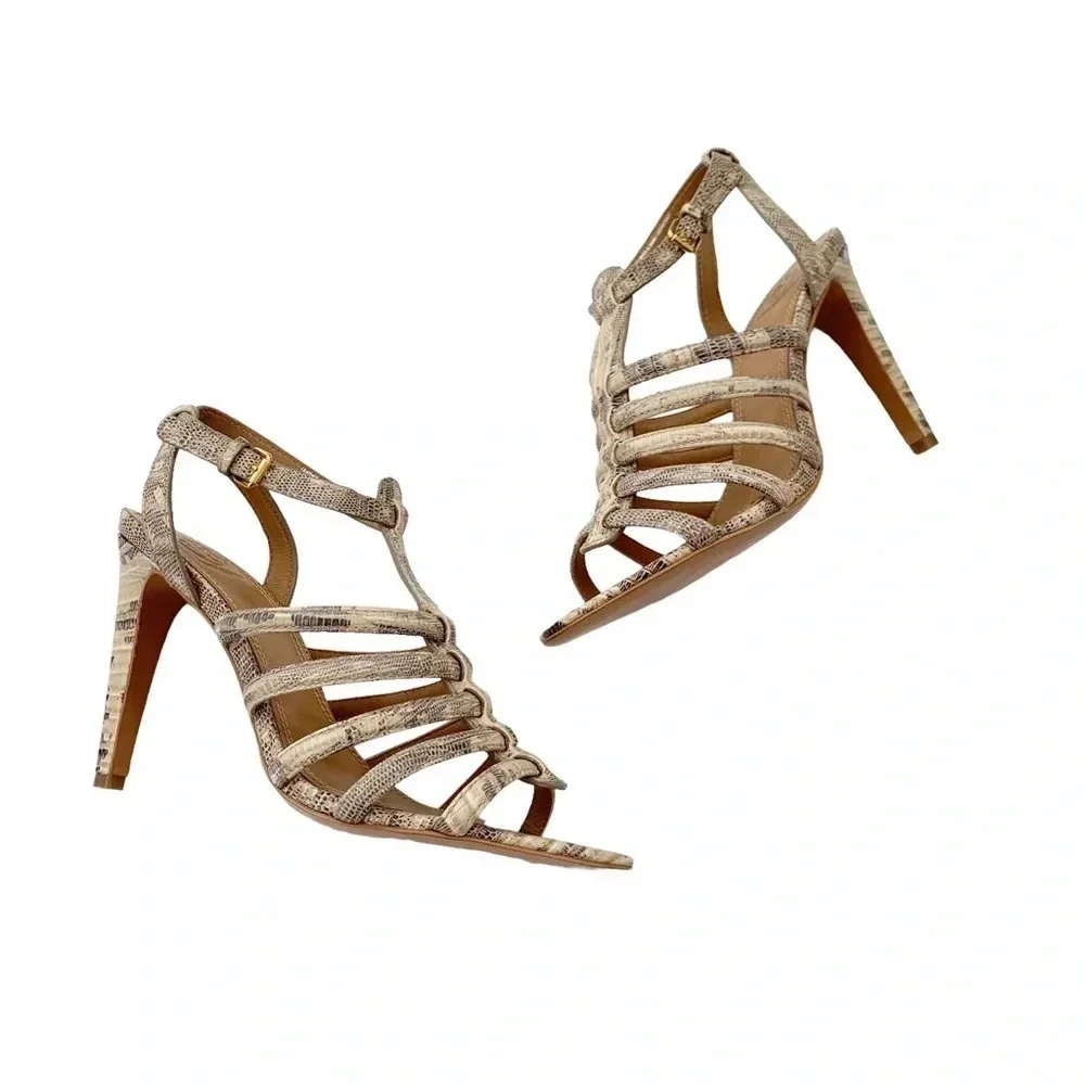 New TORY BURCH Charlene Lizard Print Sandal Heel Size 10